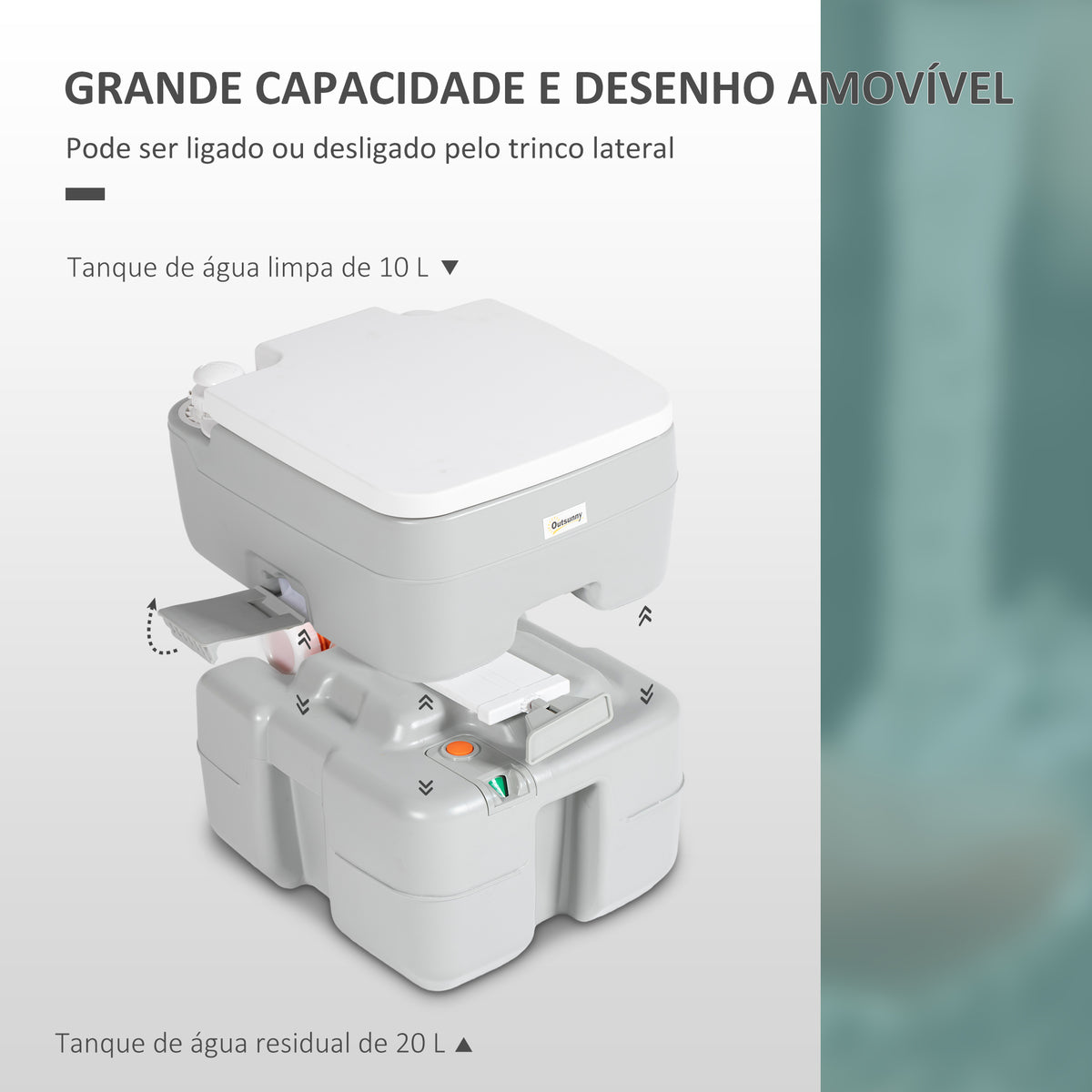 Sanita Portátil 20L Sanita Portátil com Indicador de Nível Capacidade 150 kg para Campismo Viagem Idosos Caravana Barco 33x40x43 cm Cinza — foto 4