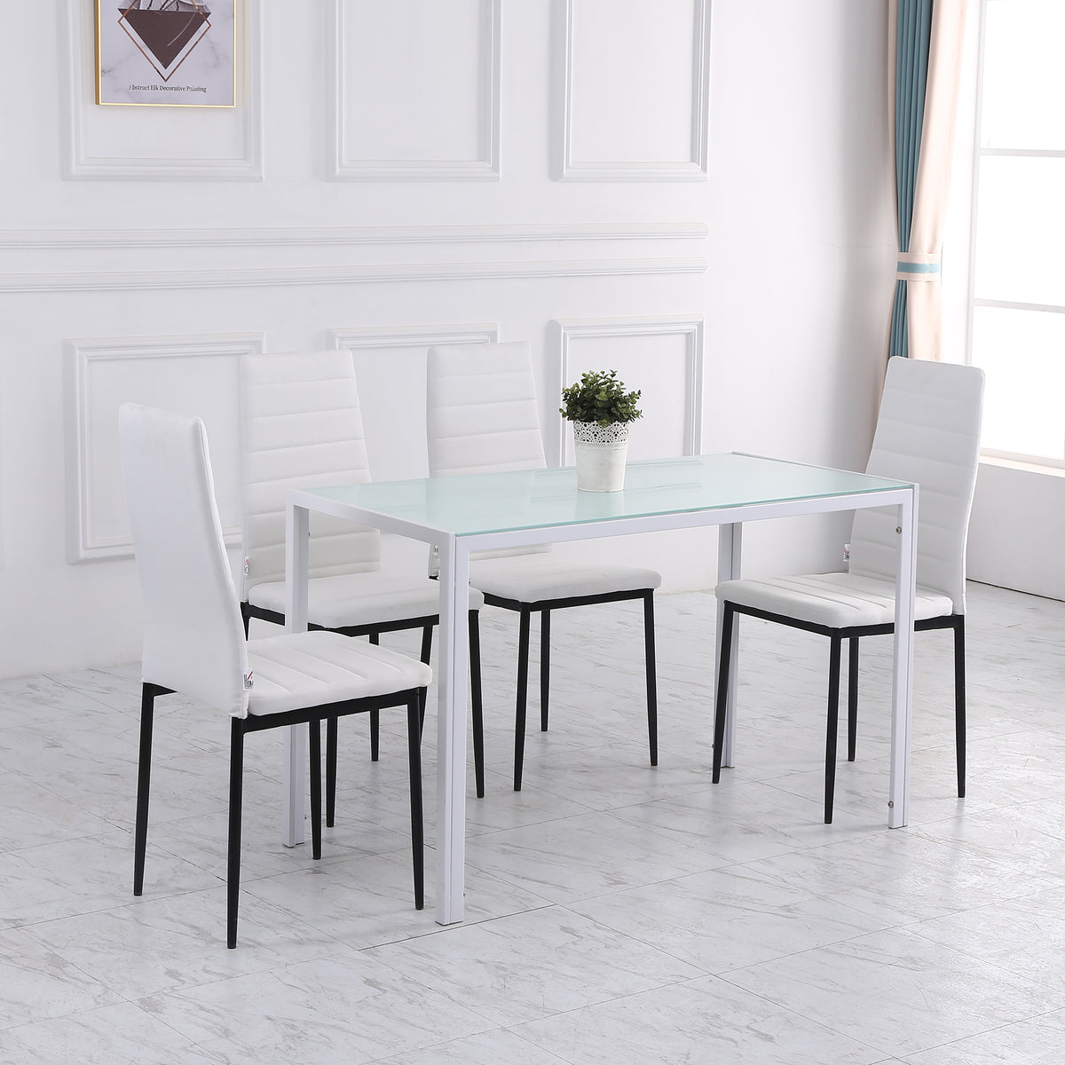 Conjunto de 4 Cadeiras de Sala de Jantar Estofadas em Linho e Pés de Metal Cadeiras Modernas para Cozinha Carga Máxima 120kg 41x50x97cm Branco — foto 8