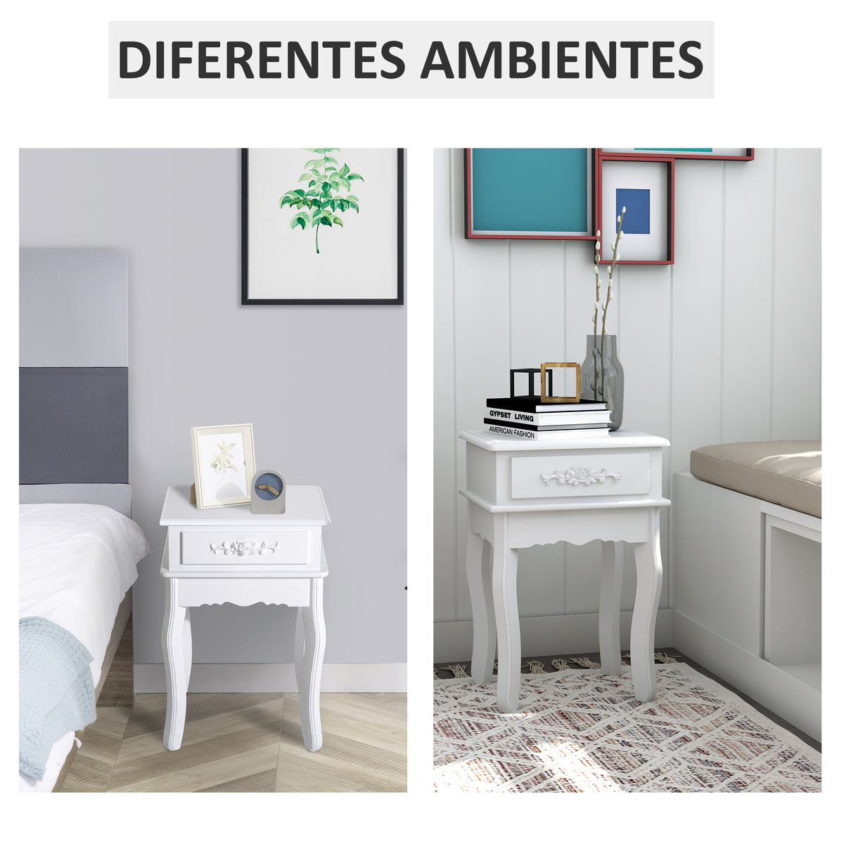 Mesa de Cabeceira com 1 Gaveta Mesa Auxiliar de Madeira para Dormitório Sala de Estar Estilo Moderno 40x35x60cm Branco — foto 5