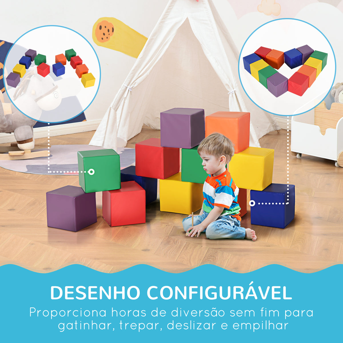 Conjunto de 12 Blocos Psicomotricidade para Crianças Blocos de Construção Figuras de Construção Brinquedo para Aprendizagem Multicor — foto 5