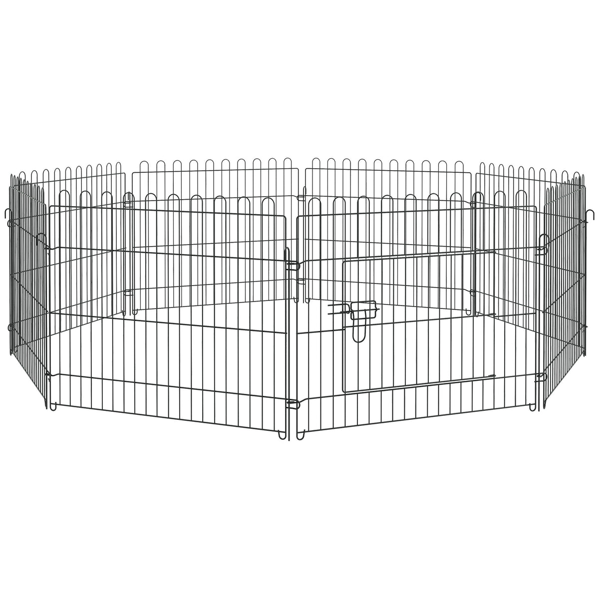 Parque para Animais de Estimação com 8 Paineis 71x61cm Dobrável Cerca para Animais de Estimação com Porta com Trava para Jardim Pátio Exterior Preto — foto 1