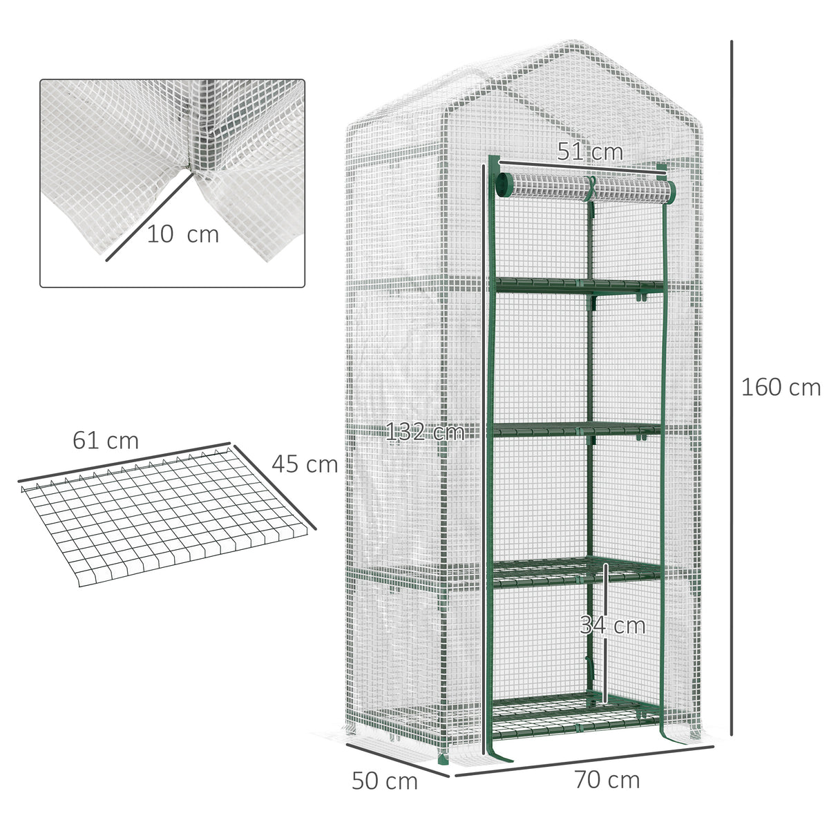 Estufa de Jardim com 4 Prateleiras e Cobertura de PE Estufa de Aço para Cultivo de Plantas Flores 70x50x160cm Branco — foto 3