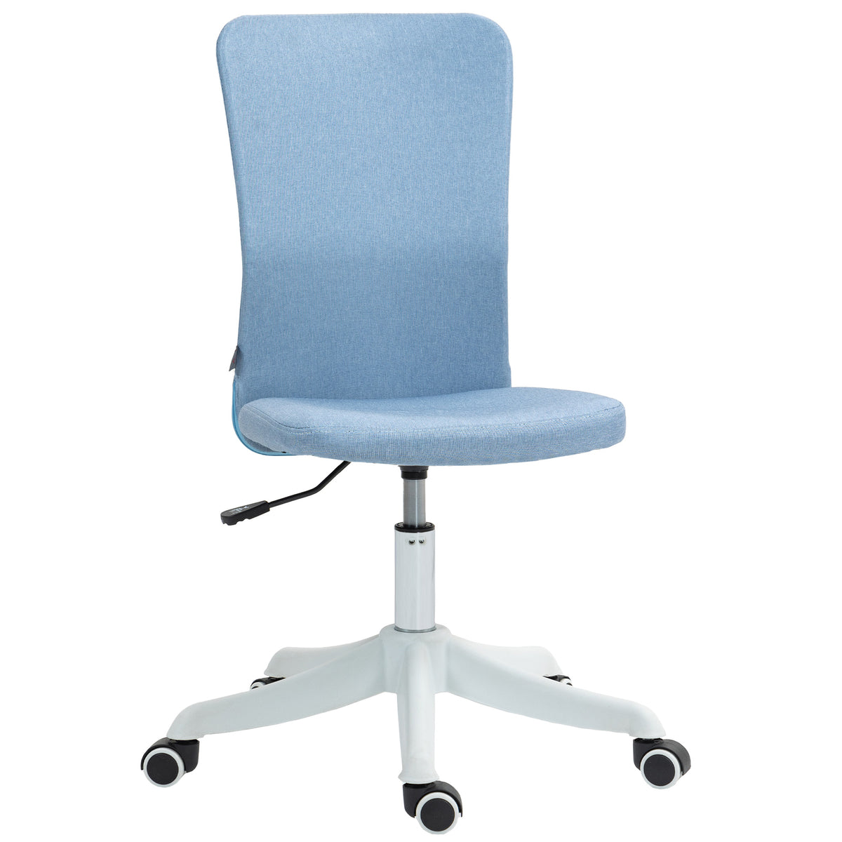 Cadeira de Escritório sem Apoio para os Braços Cadeira de Escritório Giratória Estofada em Linho Sintético com Altura Ajustável para Estudo Dormitório Tocador Carga 120 kg 53x43x85-93 cm Azul — foto 1