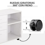 Armário de Escritório para Impressora Multifuncional com 3 Gavetas Prateleira Ajustável e Rodas 80x40x65cm Branco — foto 6