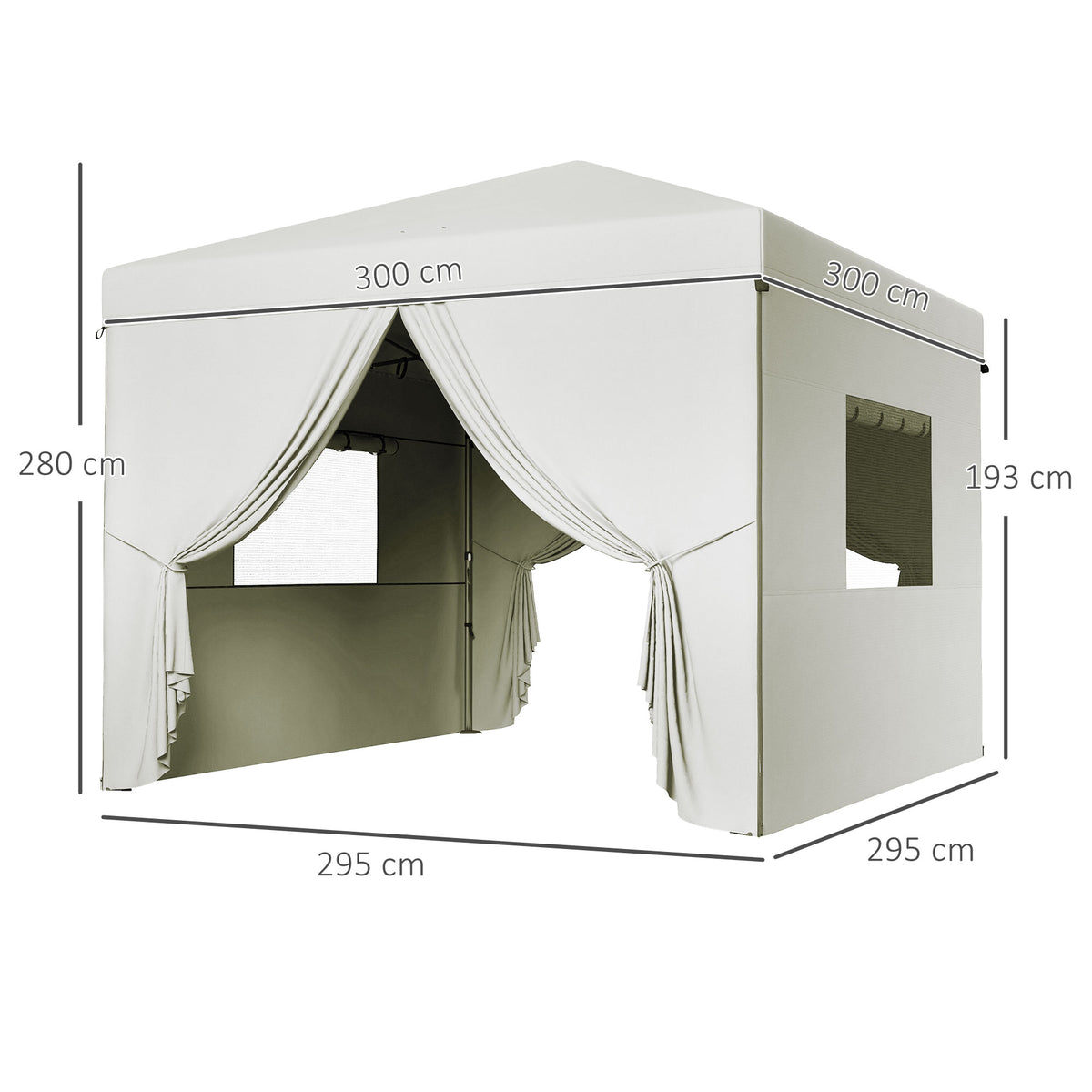Tenda Dobrável 3x3 m Tenda de Jardim com 4 Paredes Laterais 2 Janelas de Malha Altura Ajustável Bolsa de Transporte Impermeável e Anti-UV para Campismo Festas Branco — foto 3