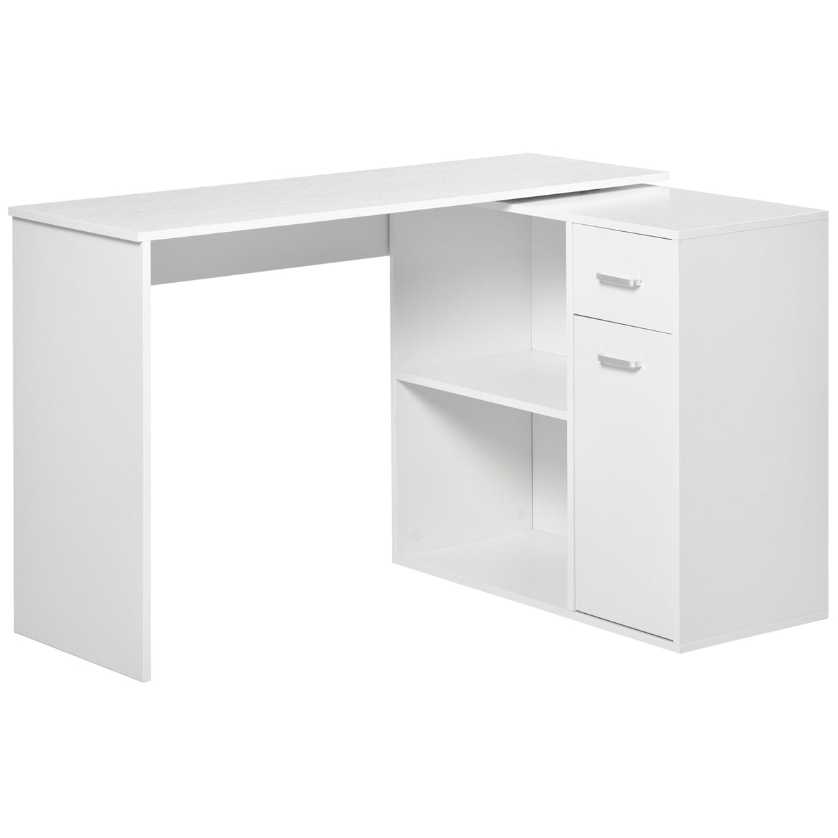 Secretária de Canto Secretária Giratória 180º com 2 Prateleiras 1 Gaveta 1 Armário para Escritório Casa 117x82x74cm Branco — foto 1