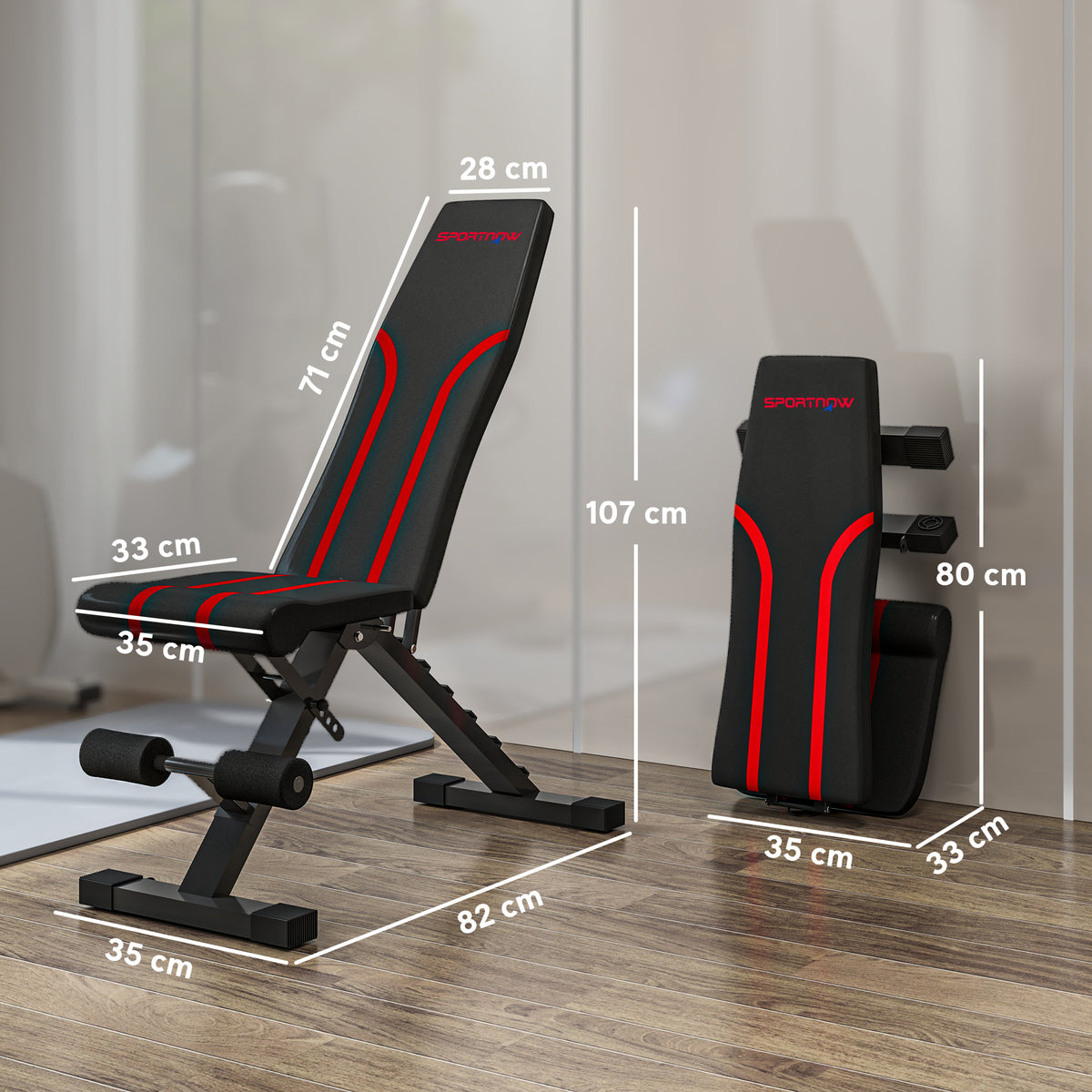 Banco de Abdominais Ajustável Banco de Musculação Dobrável para Treino de Corpo Completo em Casa Ginásio 82x35x42,5-107 cm Preto — foto 3