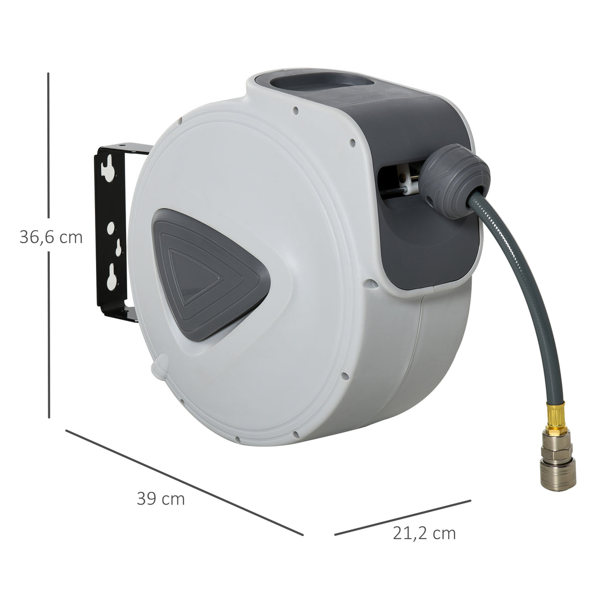 Carretel de Mangueira de Ar Comprimido Automático de 15m Conector de 1/4'' BSP com Suporte para Parede Giratório 180° Diámetro Interno 3/8'' (9,5x15 mm) Cinza — foto 3