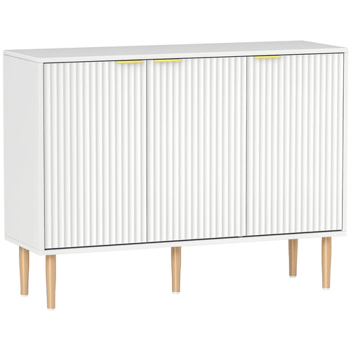 Credenza 3 Ante Righe con Ripiano Regolabile Mobile TV 107x35x80 cm Bianco