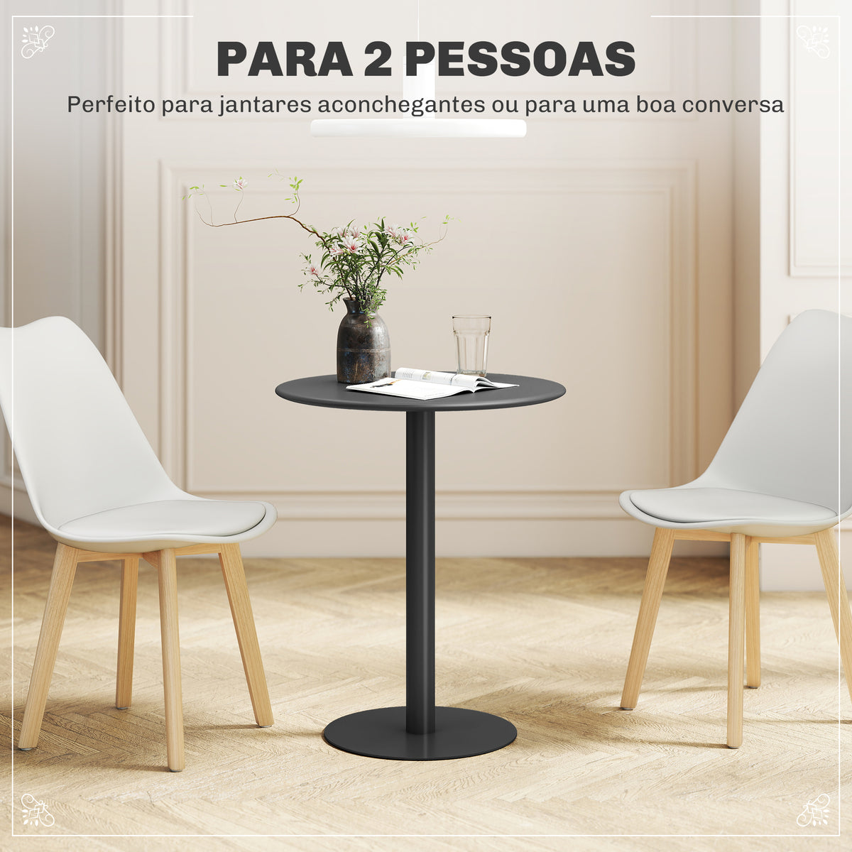 Mesa de Refeição Redonda para 2 Pessoas Mesa de Cozinha de Aço para Interior e Exterior Ø60x72 cm Preto — foto 4