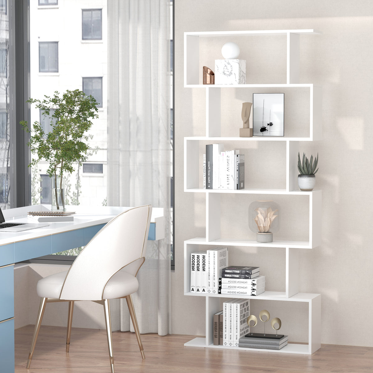 Estante para Livros Moderna Estante com 6 Prateleiras para Sala de Jantar Sala de Estar Estúdio 80x23x192 cm Branco — foto 2