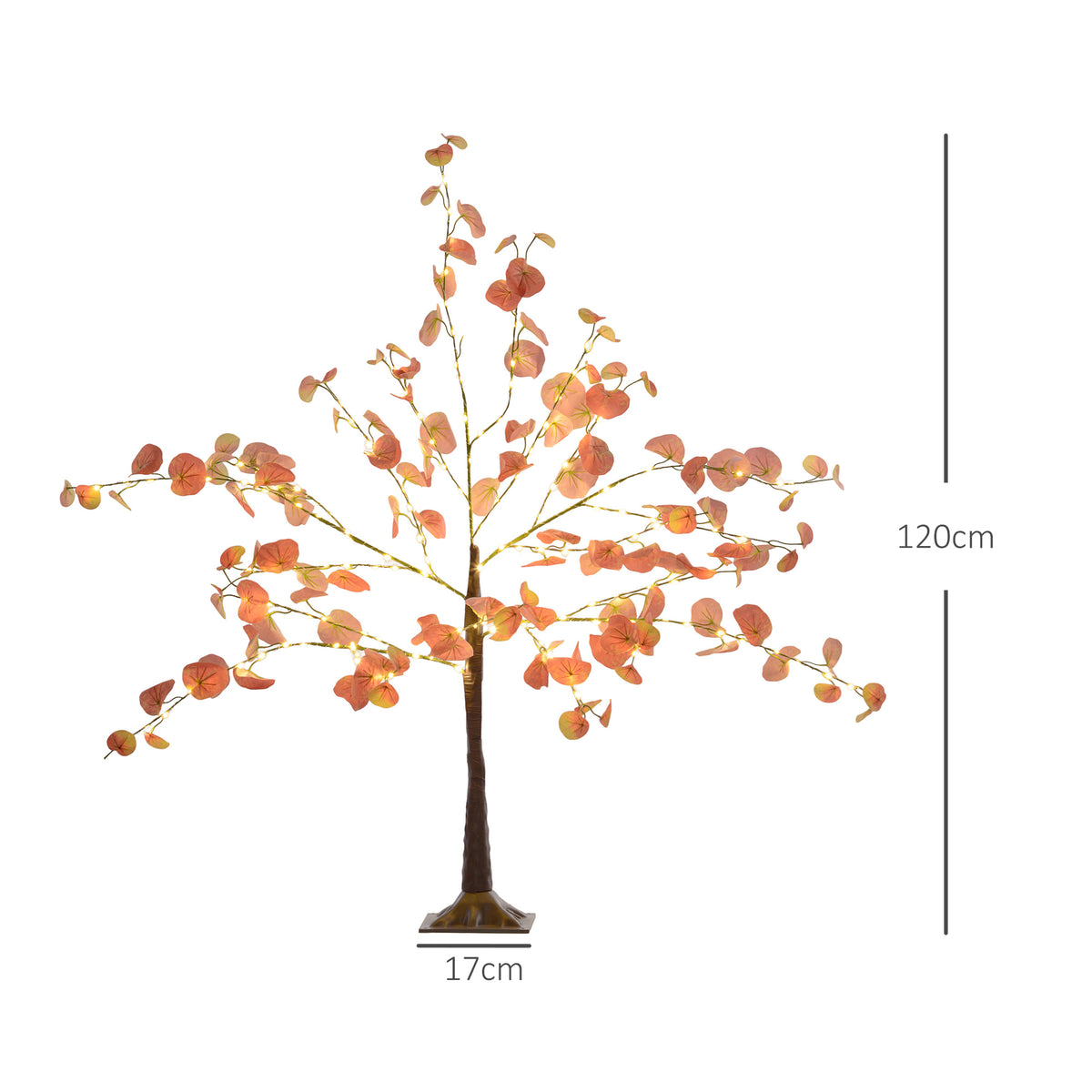 Árvore de Eucalipto Artificial 120 cm Árvore Artificial com 175 Luzes LED e Base Decoração para Interior e Exterior Laranja e Marrom — foto 3