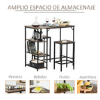 Conjunto de mesa de bar e 2 bancos com apoio para os pés e prateleiras de 3 níveis Almofadas ajustáveis ​​para cozinha 109x60x100 cm marrom rústico — foto 7