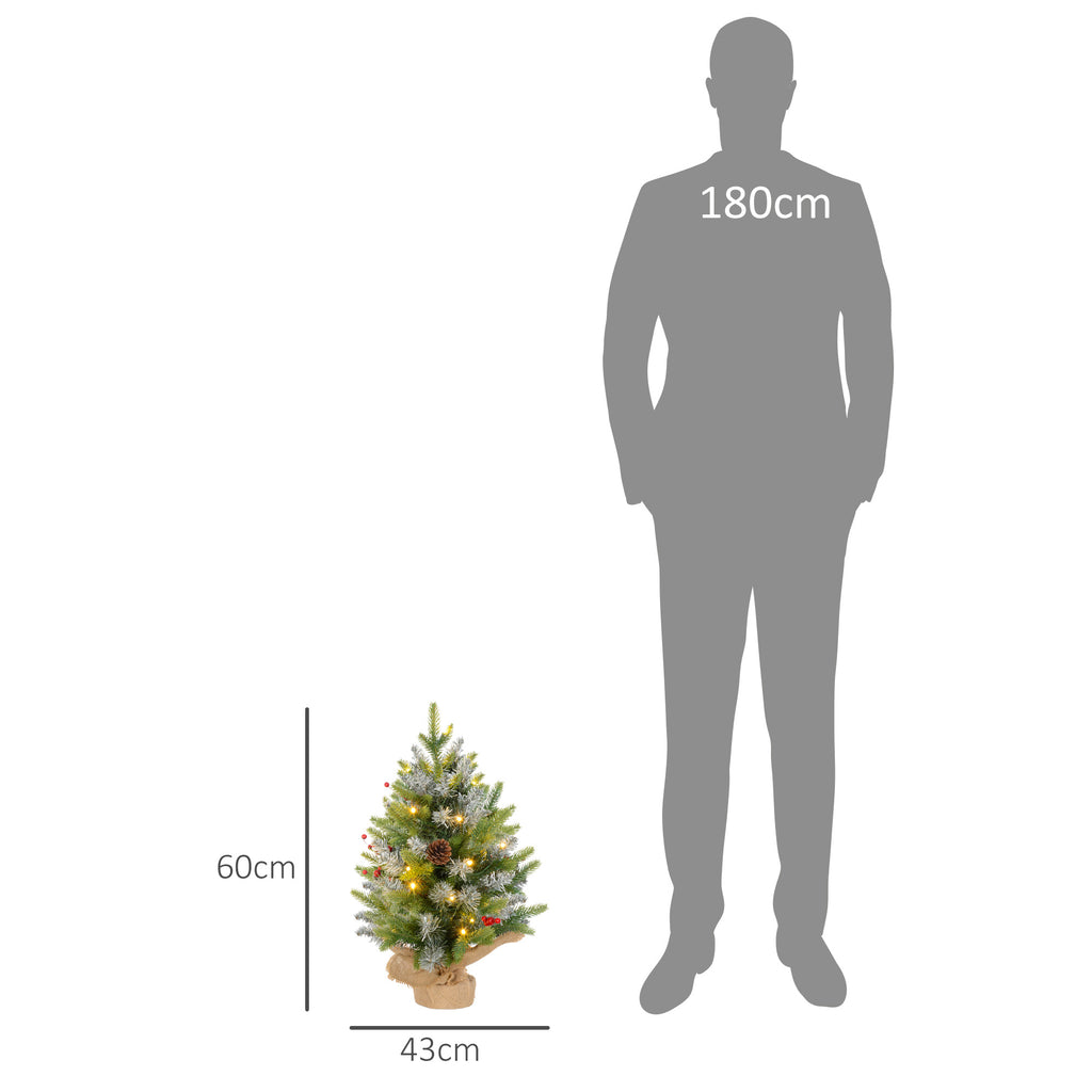 Árvore de Natal 60 cm Árvore de Natal Artificial de Mesa com 20 Luzes LED 141 Ramos 5 Pinhas 5 Bagas Vermelhas e Suporte de Metal Árvore Natalícia para Interior Verde — foto 3