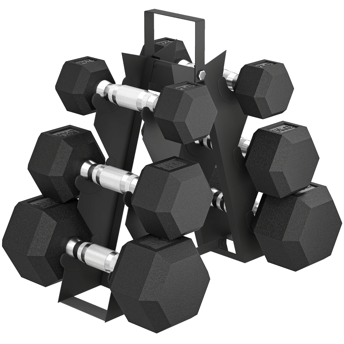 Conjunto de Halteres 6 Peças 2 x 2 kg 2 x 5 kg 2 x 8 kg Halteres Hexagonais com Revestimento em Borracha Antideslizante e Suporte de Armazenamento para Treino em Casa Ginásio Preto — foto 1