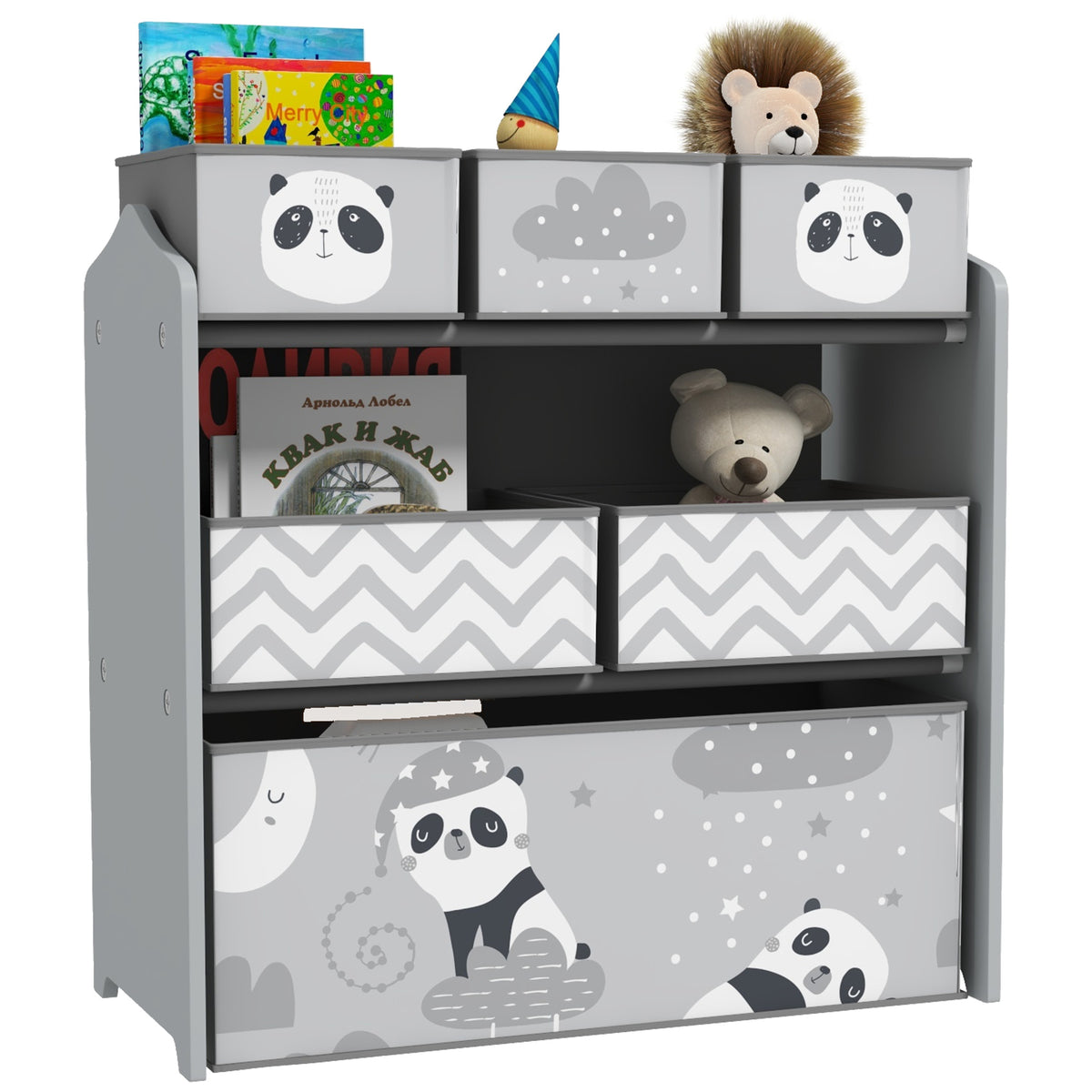 Estante para Brinquedos com 6 Caixas de Tecido não Tecido Amovíveis Organizador de Brinquedos para Crianças de 3-8 Anos para Dormitório 63x30x66 cm Ciza — foto 1