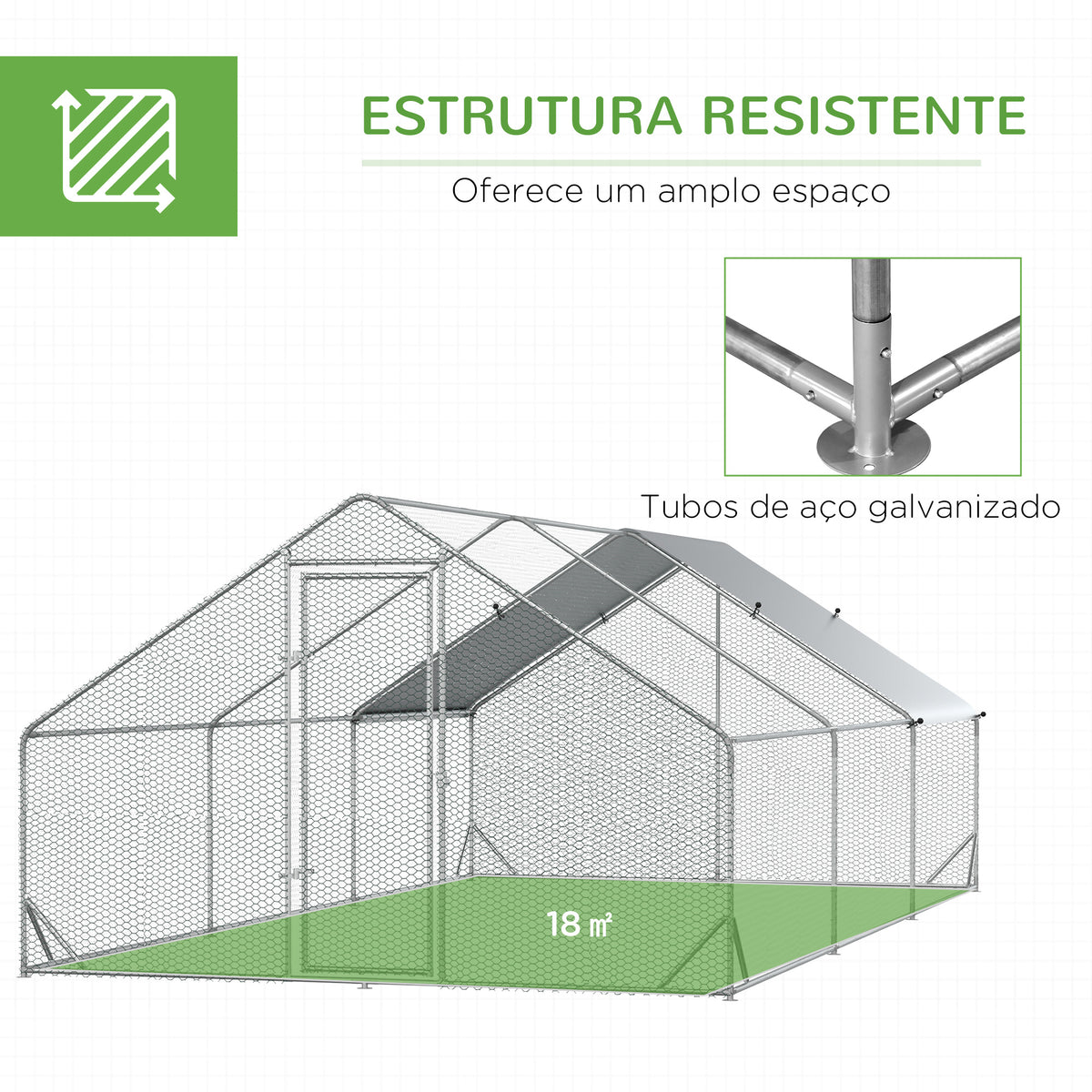 Galinheiro de Exterior Grande 3x6x2m Gaiola para 12-18 Galinhas de Aço Galvanizado com Teto de PE e Fechadura para Coelhos Prata — foto 6