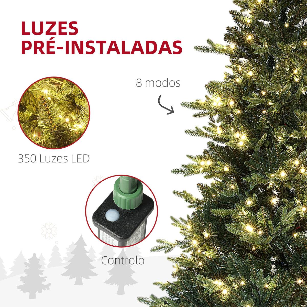 Árvore de Natal 180 cm Árvore de Natal Artificial com 350 Luzes LED 726 Ramos e Suporte de Aço Decoração de Natal para Sala de Estar Interior Ø114x180 cm Verde — foto 5