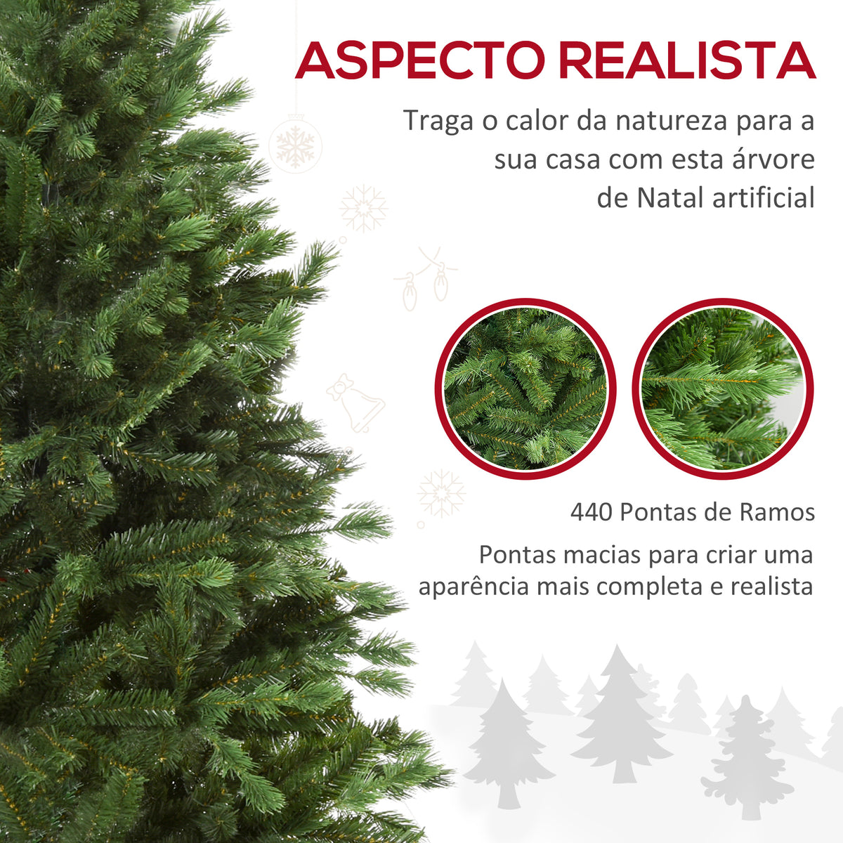 Árvore Artificial de Natal 150cm com Base Dobrável 440 Galhos PE Tridente e PVC Individual Árvore de Natal Decorativa Exterior Interior Ø75x150cm Verde — foto 4