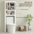 Móvel sobre Sanita Armário sobre Sanita com 2 Portas com Frente em Vime Compartimento e Prateleira Ajustável Móvel Casa de Banho 60x19,5x160 cm Branco — foto 4