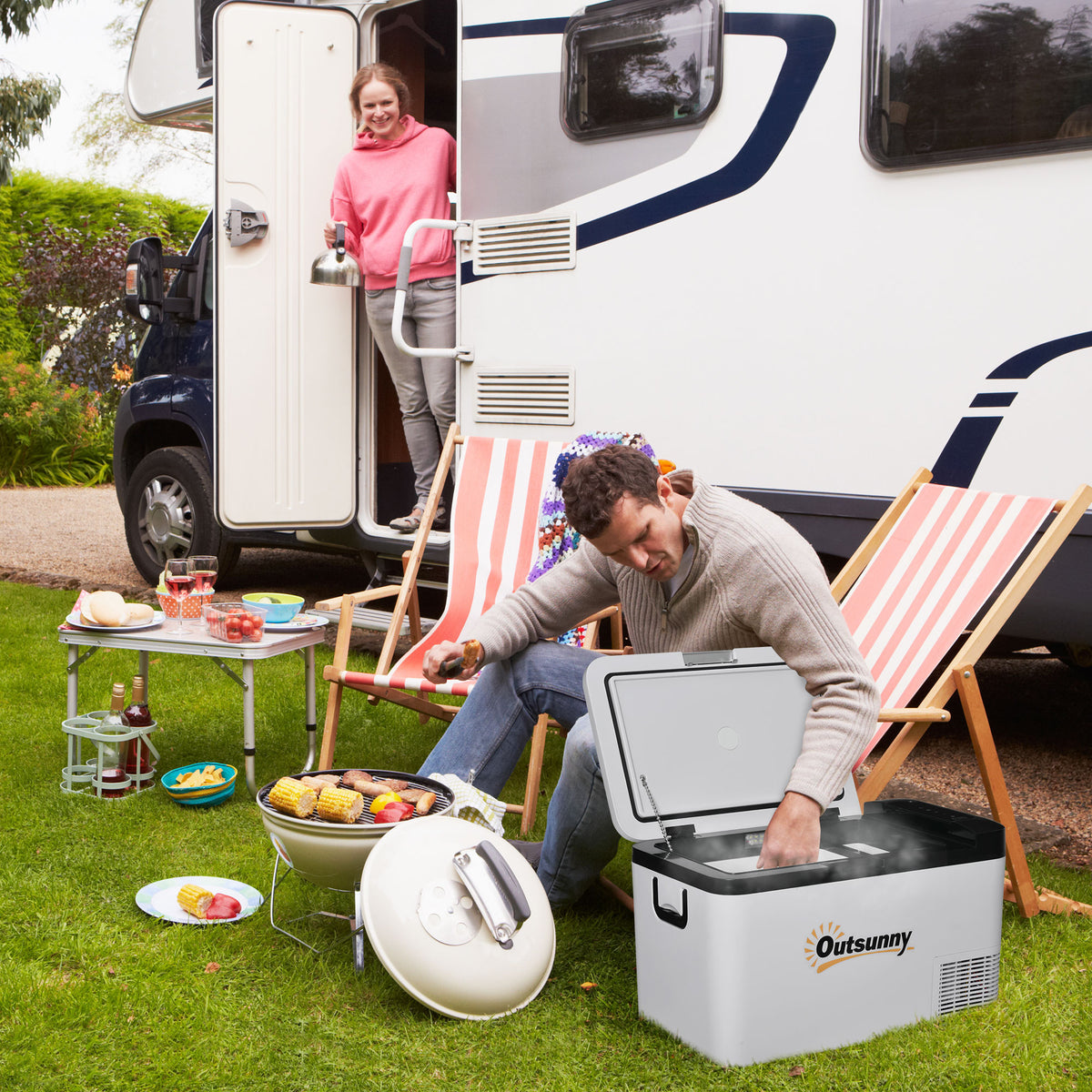 Geleira Elétrica de Compressor 25L Portátil até -20℃ com Luz LED e Alças Dobráveis Geleira de Carro 12V/24V e 240V para Casa Campismo Viagem 58,5x33,5x35,2cm Branco — foto 2