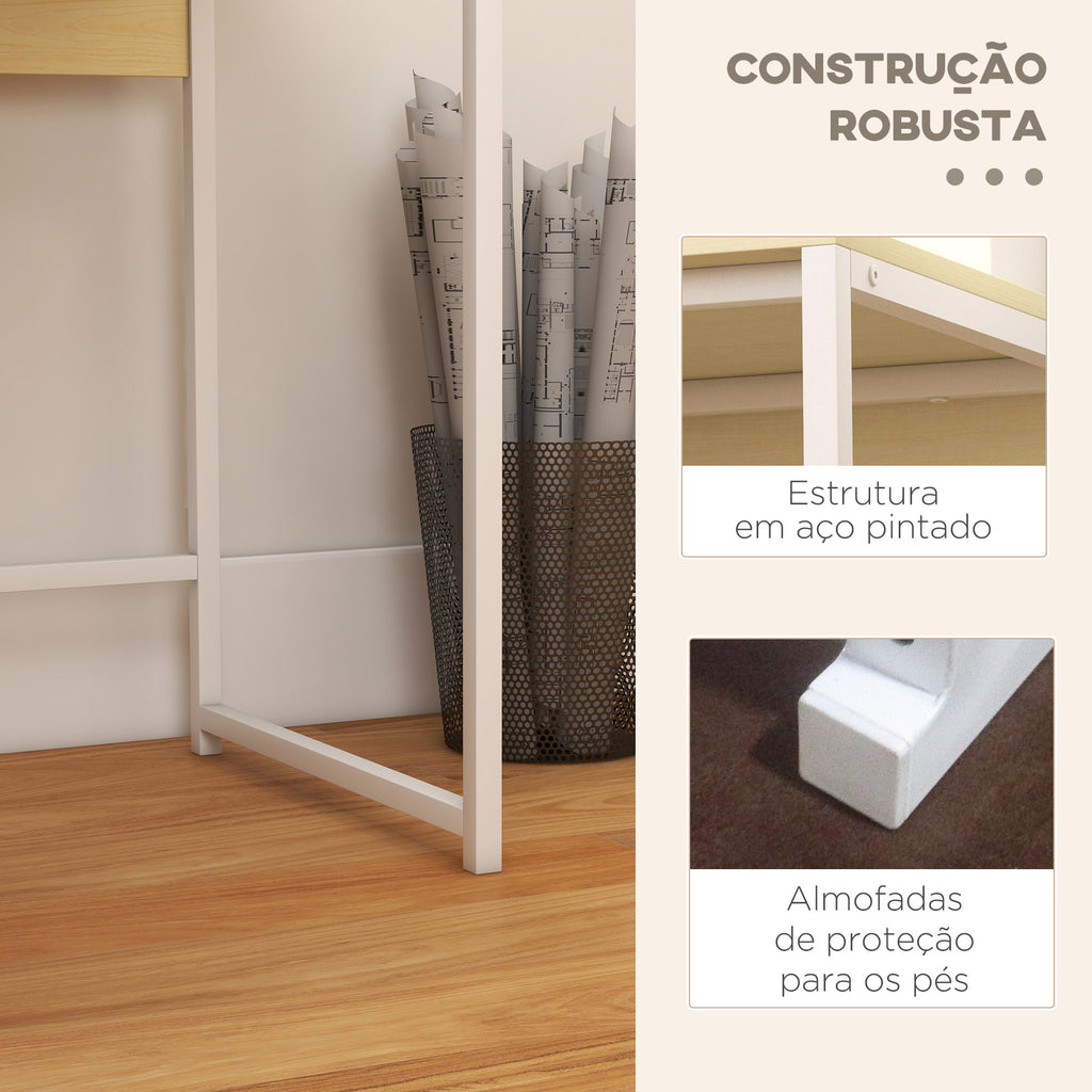 Secretária Moderna Mesa para Escritório Mesa de Computador com Estante de Armazenamento e 2 Gavetas Removíveis 106x50x89 cm Branco — foto 5