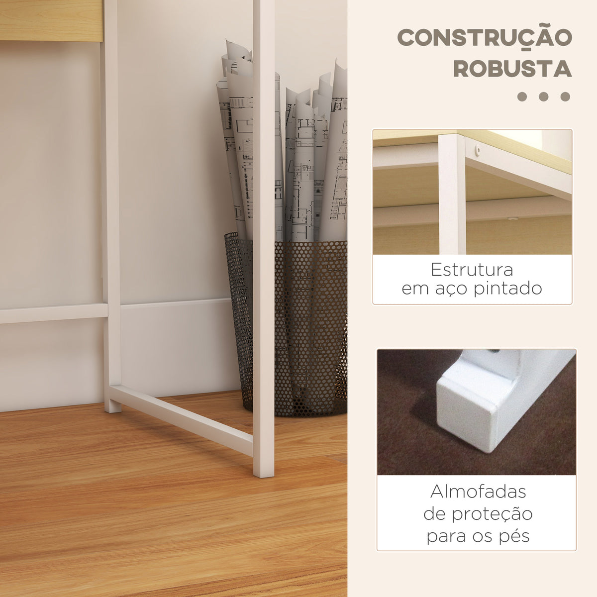 Secretária Moderna Mesa para Escritório Mesa de Computador com Estante de Armazenamento e 2 Gavetas Removíveis 106x50x89 cm Branco — foto 5