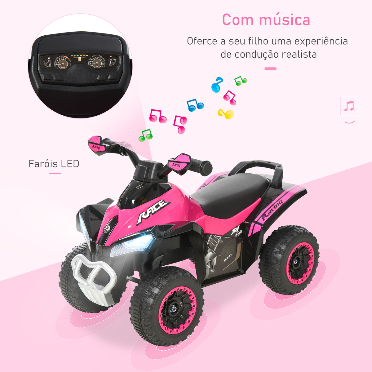 Quadriciclo para Crianças acima de 18 Meses Carro Andador Infantil com Função de Luzes e Música Desenho Inovador Carga 20kg 67,5x38x44 cm Rosa — foto 4