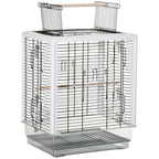 Gaiola para Passáros Gaiola com Teto com Abertura 2 Comedouros 2 Poleiros Bandeja Removível Acrílica e Alça de Transporte para Periquitos Canario 47x35x57,5cm Branco e Preto — foto 1