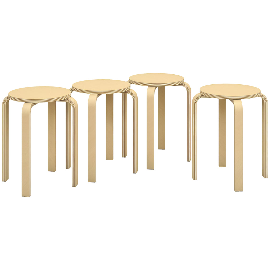 Bancos de Madeira Conjunto de 4 Bancos de Madeira Bancos Modernos Redondos Carga 120 kg para Sala de Estar Escritório Dormitório Estúdio Ø40x45 cm Madeira e — foto 1