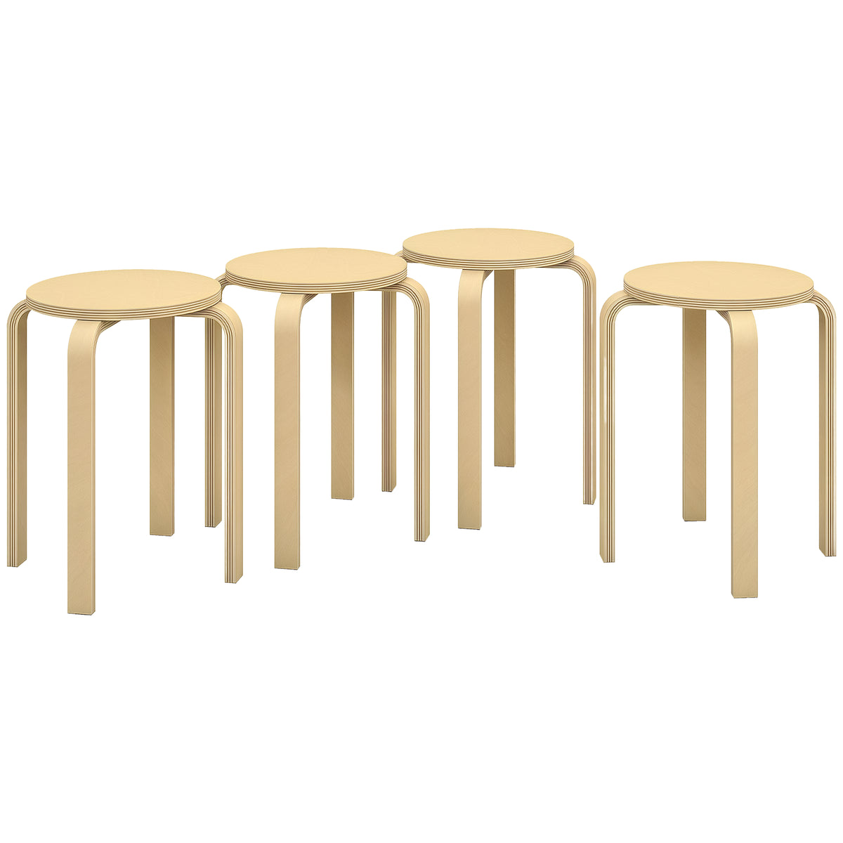 Bancos de Madeira Conjunto de 4 Bancos de Madeira Bancos Modernos Redondos Carga 120 kg para Sala de Estar Escritório Dormitório Estúdio Ø40x45 cm Madeira e — foto 1