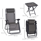 Conjunto de 1 Mesa e 2 Espreguiçadeiras Conjunto de Exterior Dobrável e Portátil para Jardim Praia Relaxante com Encosto Reclinável Textilene Aço Cinza — foto 3