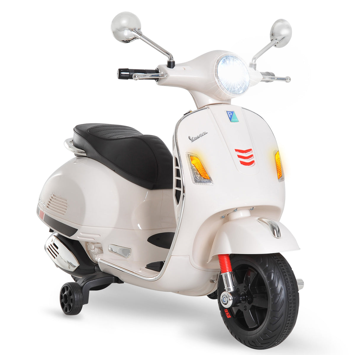 Mota Elétrica para Crianças de 3-6 Anos com Licença Vespa Moto a Bateria para Crianças com Música Velocidade 2-3 km/h e Buzina Carga 30 kg 102x50,5x75,5 cm Branco — foto 1