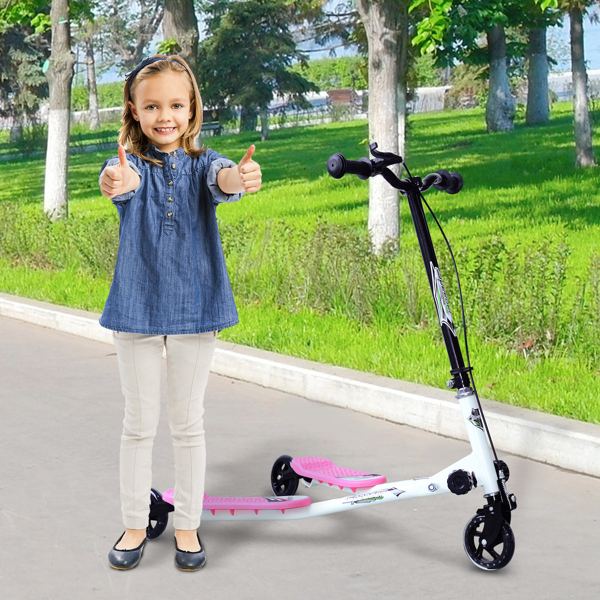 Trotinete de 3 Rodas Dobrável Trotinete para Crianças acima de 4 Anos com Freio Guiador Ajustável Carga Máxima 50kg 91x60x80cm Rosa — foto 2