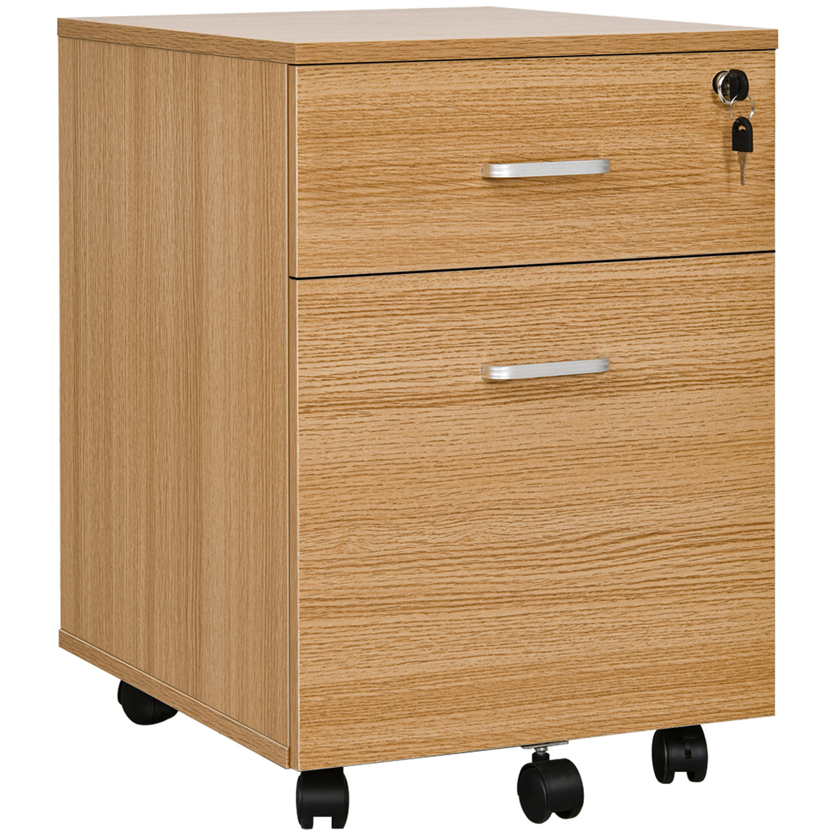 Bloco de Gavetas de Madeira Móvel para Arquivos para Escritório com 2 Gavetas 5 Rodas e 2 Travões para Escritório Secretaria Casa 40x49x58 cm Natural — foto 1