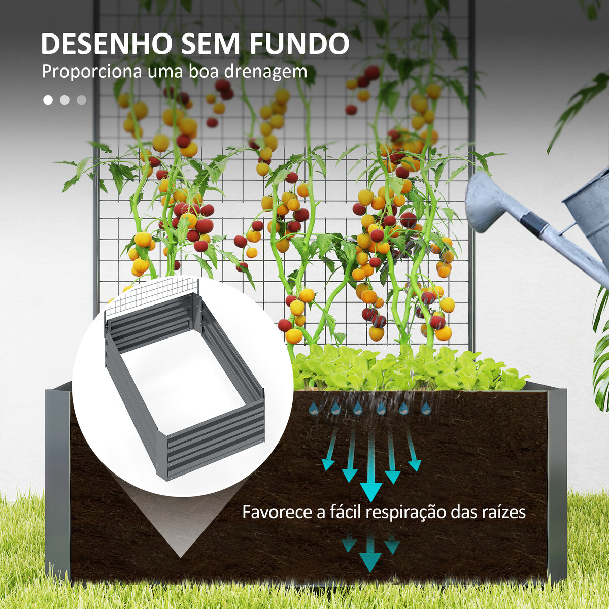 Caixa de Plantio Grande de Exterior Caixa de Plantio de Aço Galvanizado com Treliça para Plantas Trepadeiras e Fundo Aberto para Pátio Varanda 80x115x125 cm Cinza Escuro — foto 6