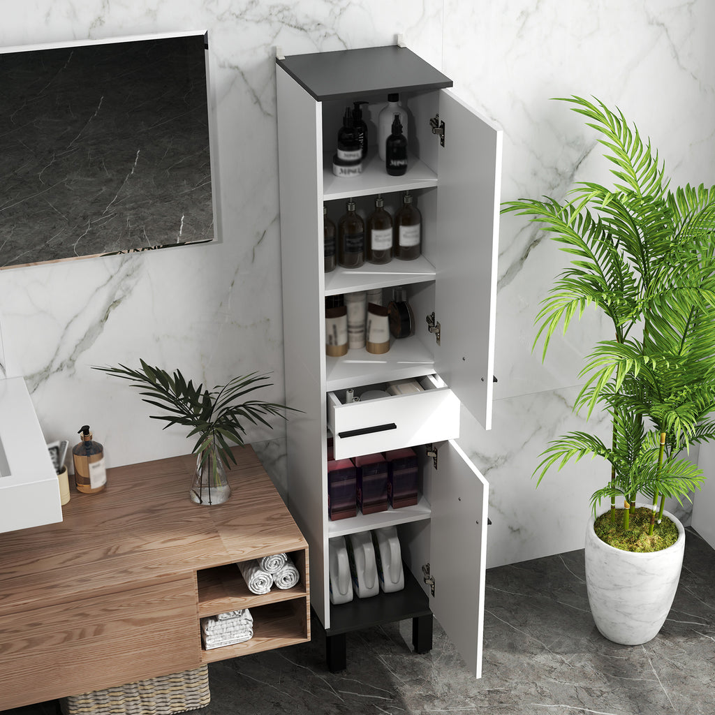 Coluna Casa de Banho Armário Alto Casa de Banho com Gaveta 2 Portas e Prateleiras Ajustáveis Móvel Auxiliar Casa de Banho Moderno Anti-Tombo 34x34x170 cm Branco — foto 7
