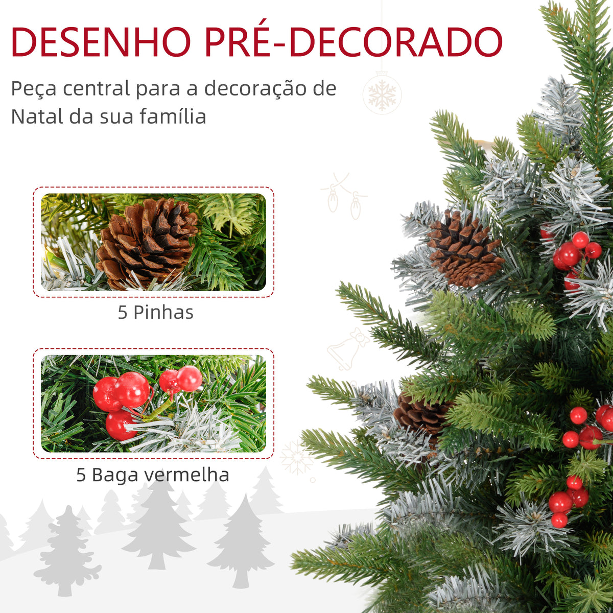 Árvore de Natal 60 cm Árvore de Natal Artificial de Mesa com 20 Luzes LED 141 Ramos 5 Pinhas 5 Bagas Vermelhas e Suporte de Metal Árvore Natalícia para Interior Verde — foto 5