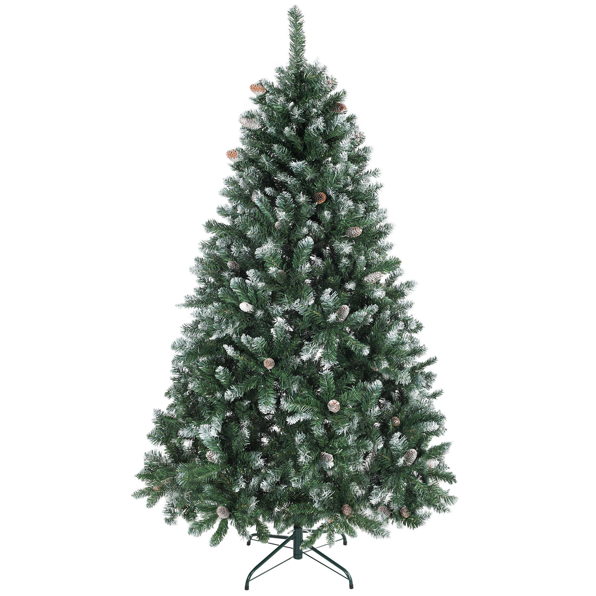 Árvore de Natal Artificial 180 cm Árvore de Natal com 910 Ramos com Efeito Neve 58 Pinhas e Suporte Metálico Dobrável Montagem Fácil para Sala Interior Verde — foto 1