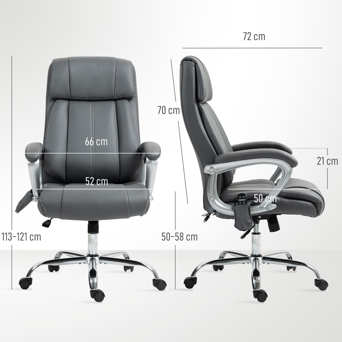 Cadeira de Escritório com Massagem Cadeira Giratória com Altura Ajustável Função de Aquecimento e Função de Inclinação Controlo Remoto para Estudo 66x72x113-121 cm Cinzento Escuro — foto 3