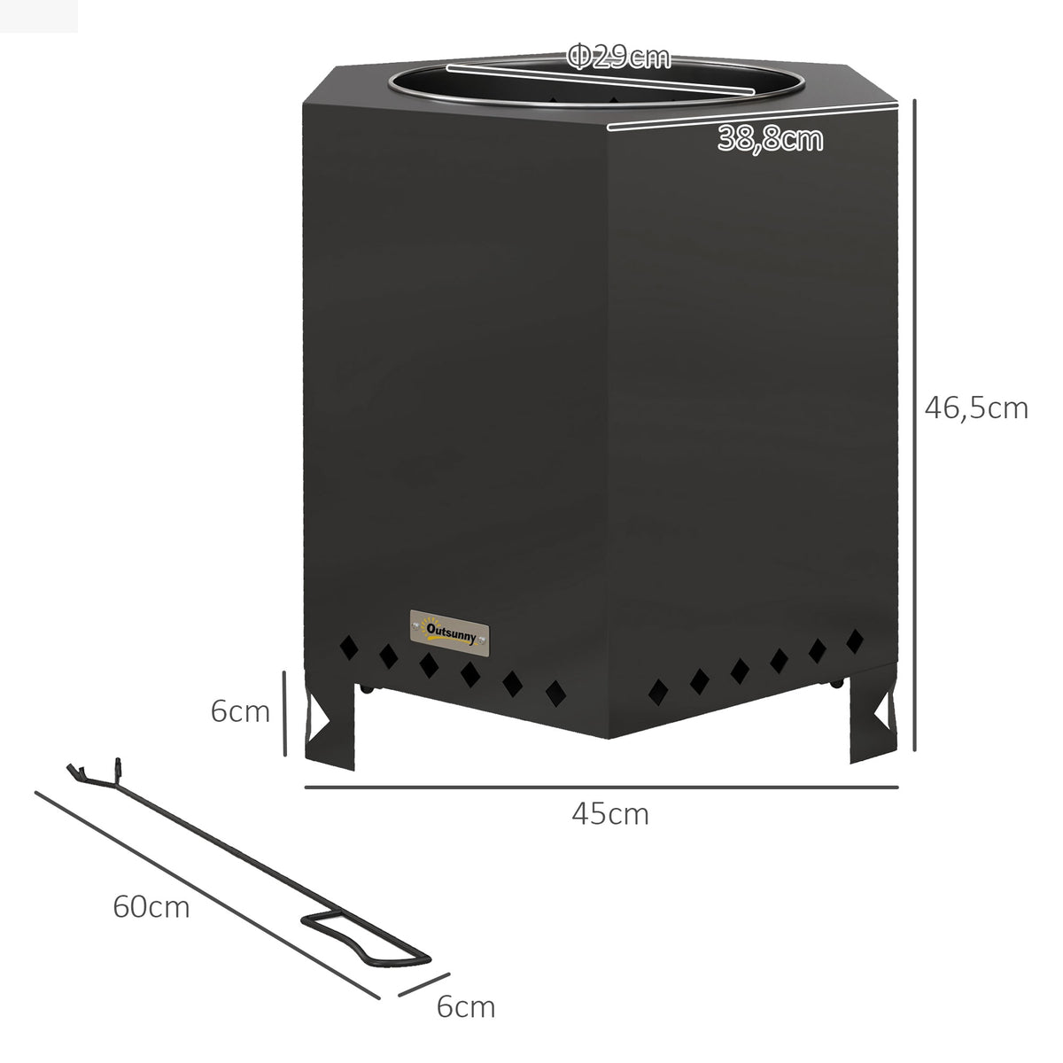 Taça de Fogo Lareira Feuertonne Gancho 45x38,8x46,5 cm Prata e Preto — foto 2
