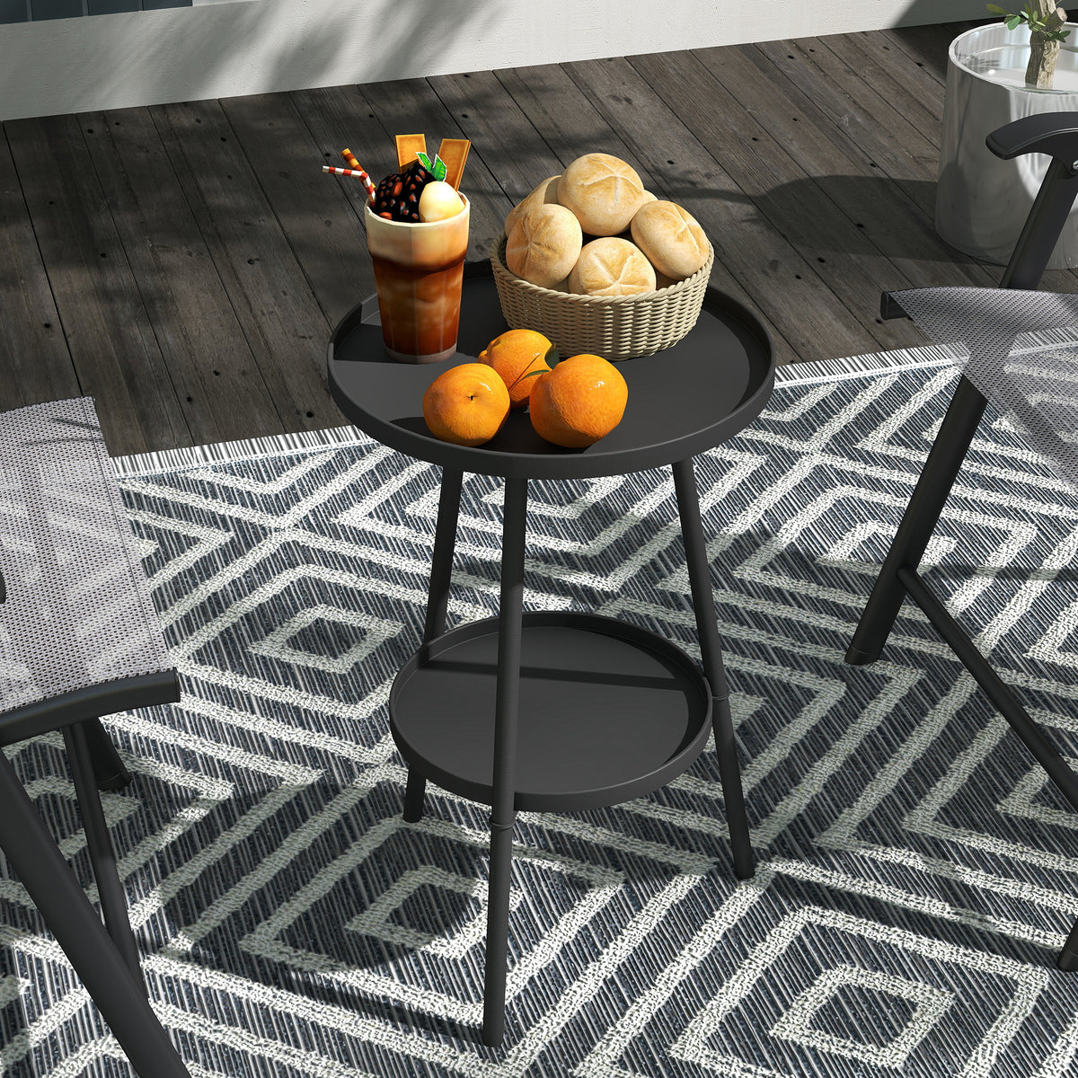 Mesa de Jardim Redonda de 2 Níveis Mesa de Exterior Ø32x51 cm com Bandeja Inferior e Estrutura de Metal Mesa para Exterior e Interior Preto — foto 2