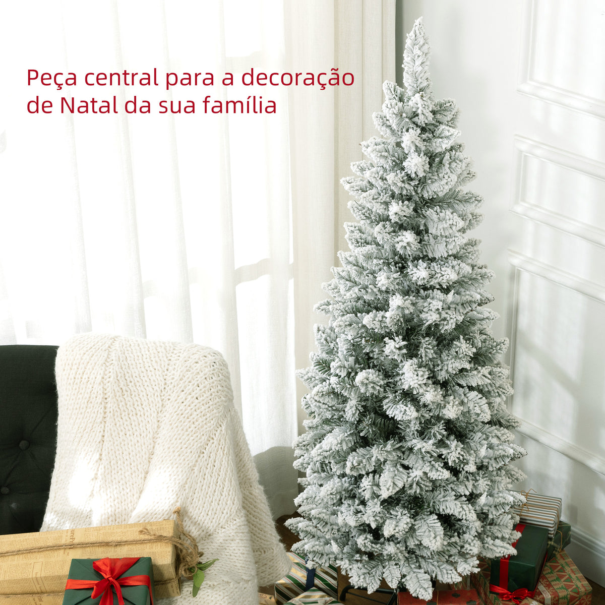Árvore de Natal 150 cm Árvore de Natal Artificial Coberta de Neve com 317 Ramo e Suporte de Metal Árvore Natalícia para Sala Interior Verde — foto 4