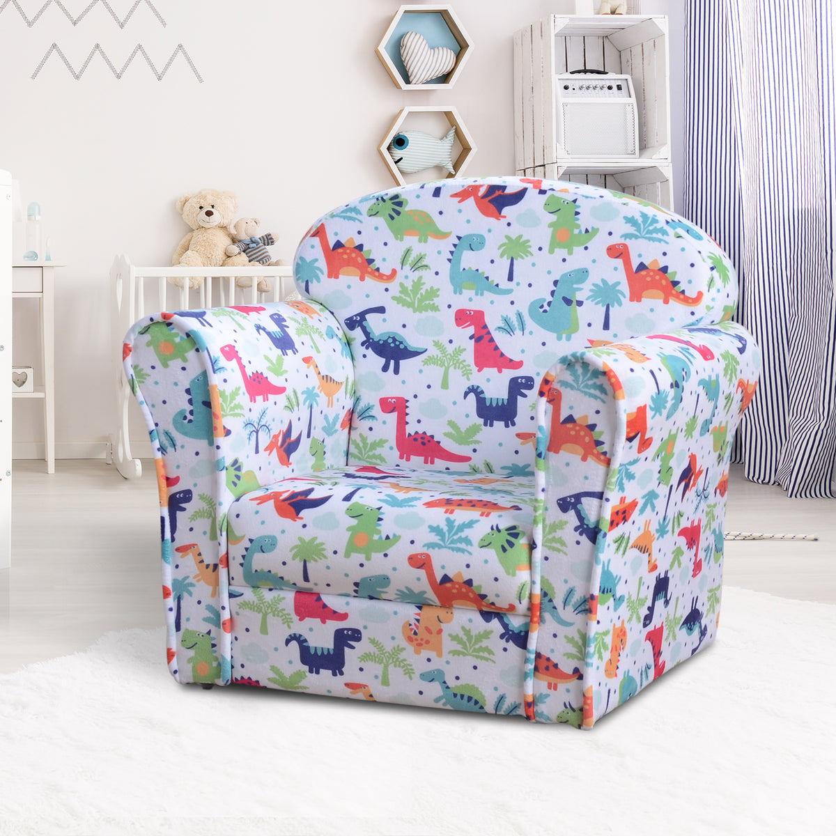 Poltrona para Crianças acima de 3 Anos com Desenhos de Foguete Estrutura de Madeira e Estofado em Flanela 50x39x44 cm Multicor — foto 2
