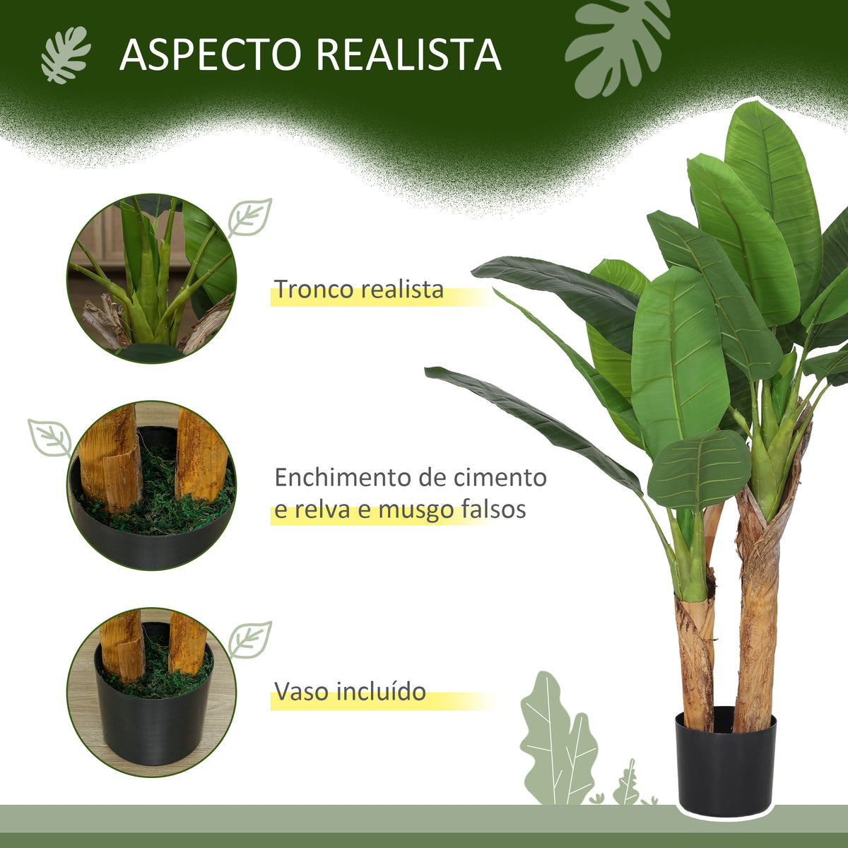 Planta Artificial Ø17x120 cm Bananeira Atificial com Vaso e 15 Folhas Planta Artificial Decorativa para Interior Verde — foto 4