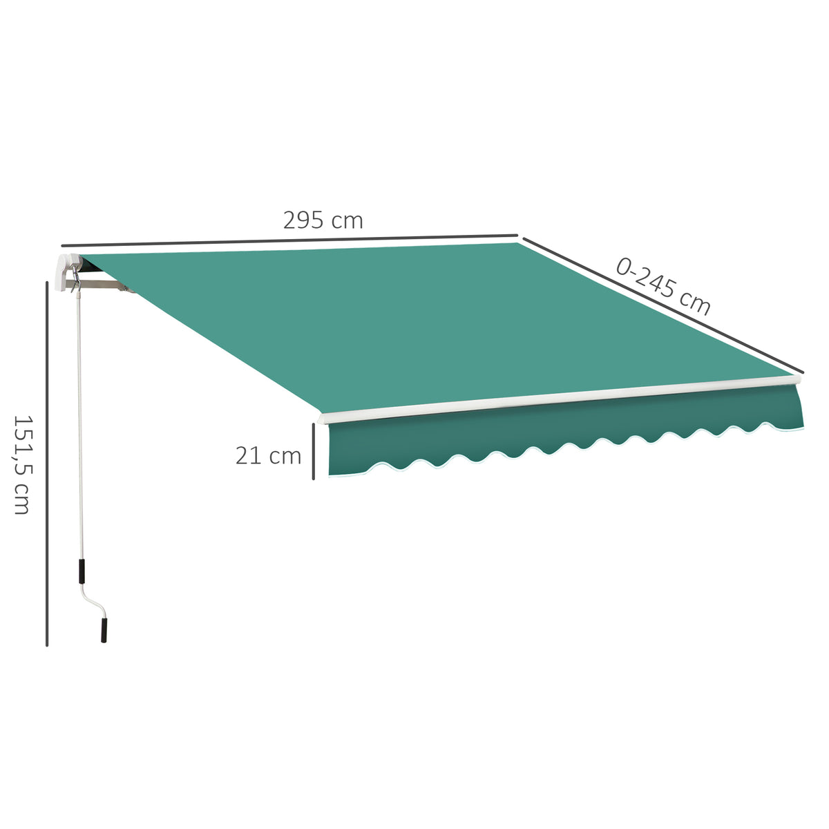 Toldo Manual Retrátil com Manivela 295x245cm Toldo Enrolável Alumínio com Proteção Solar para Janela Portas Balcão Terraço Exterior Verde — foto 3