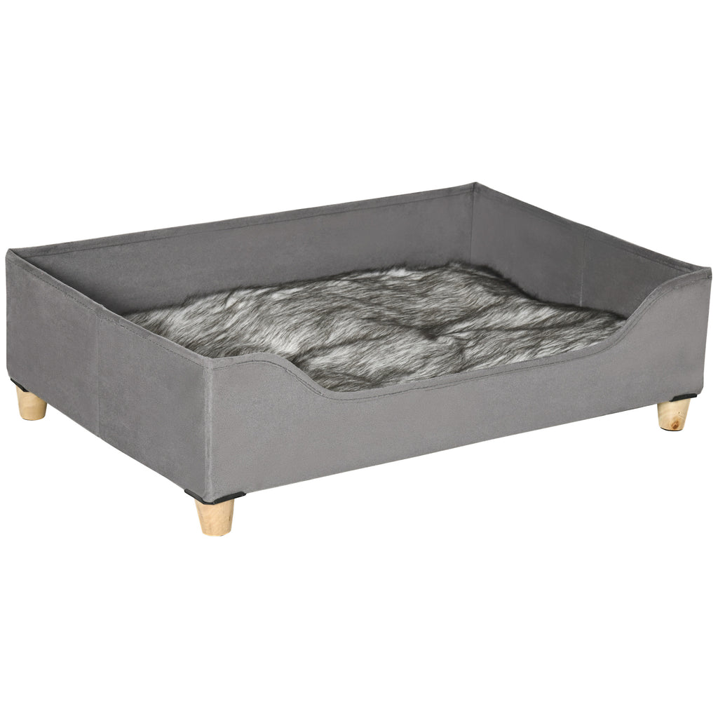 Sofá para Cães Gatos Cama para Animais de Estimação Pequenos e Médios com Almofada Removível Lavável e Pés Elevados de Madeira 81x56x23,5cm Cinza — foto 1