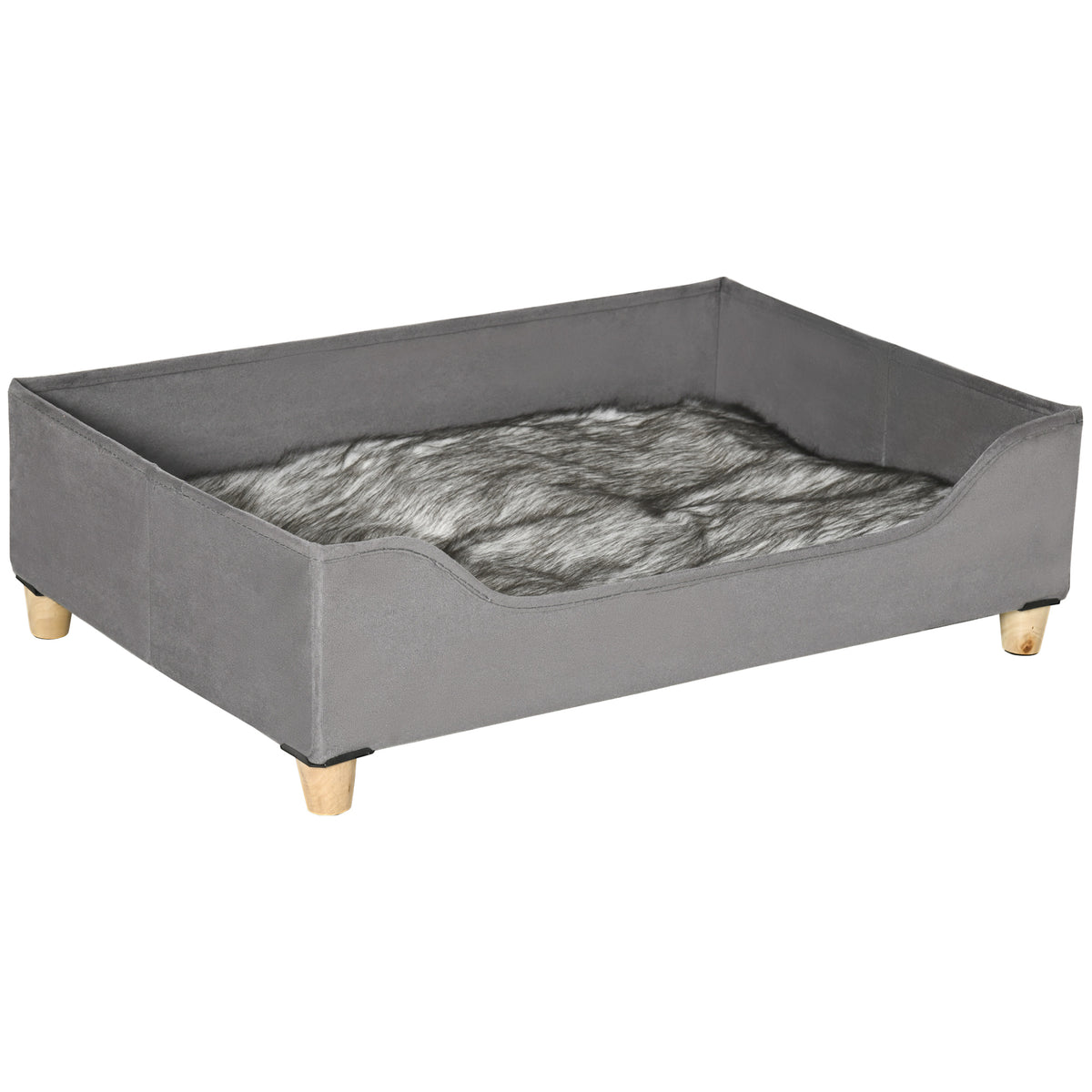 Sofá para Cães Gatos Cama para Animais de Estimação Pequenos e Médios com Almofada Removível Lavável e Pés Elevados de Madeira 81x56x23,5cm Cinza — foto 1