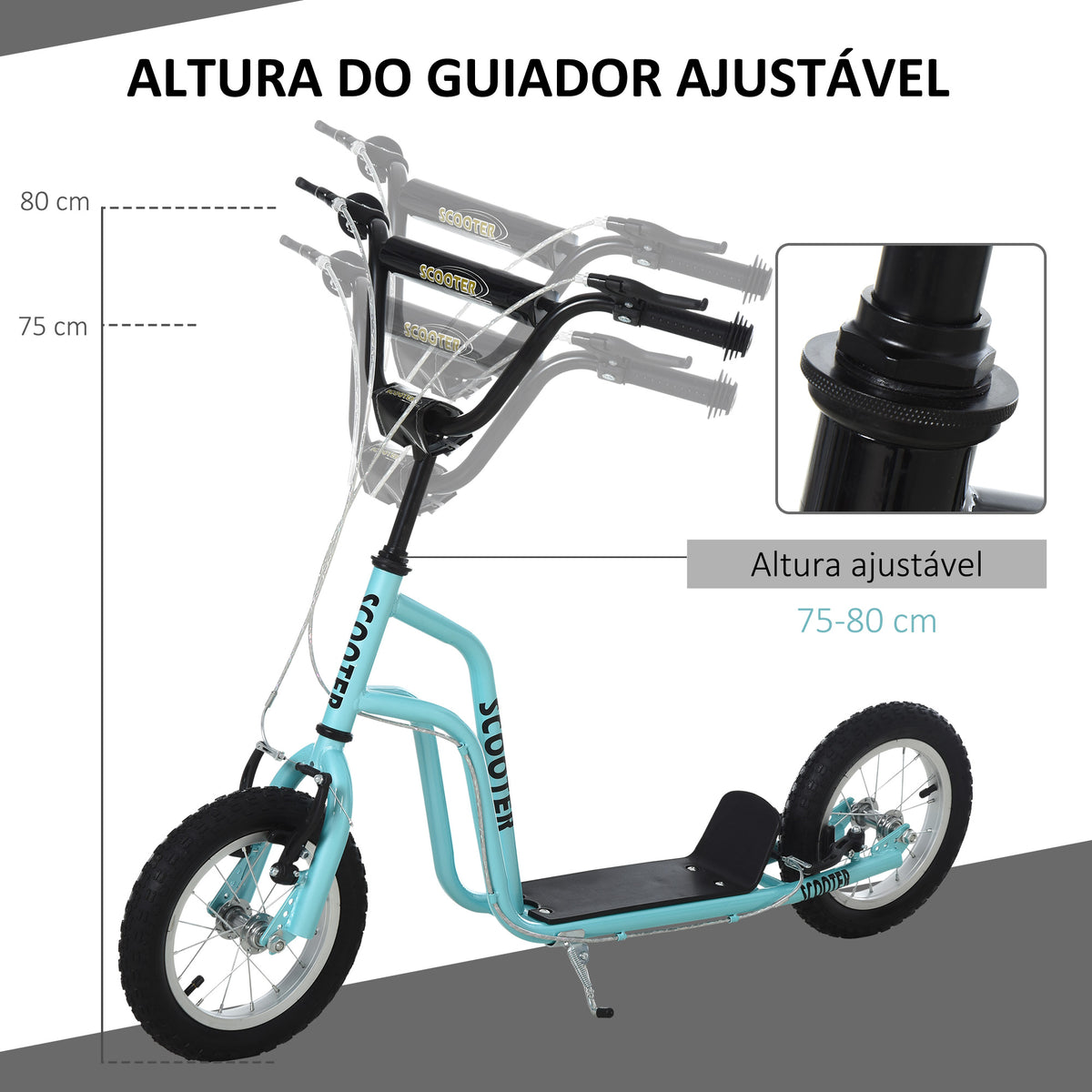 Trotinete para Crianças acima de 5 Anos Trotinete Infantil com Guiador Ajustável em Altura Travão Duplo e Estrutura de Aço Carga 100 kg para Adolescentes 120x58x75-80 cm Azul — foto 5