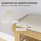 Banco Sapateira de Bambu Sapateira com Assento Almofadado 2 Prateleiras para 6 Pares de Sapatos para Entrada Dormitório 60x29x49 cm Madeira e Creme — foto 4